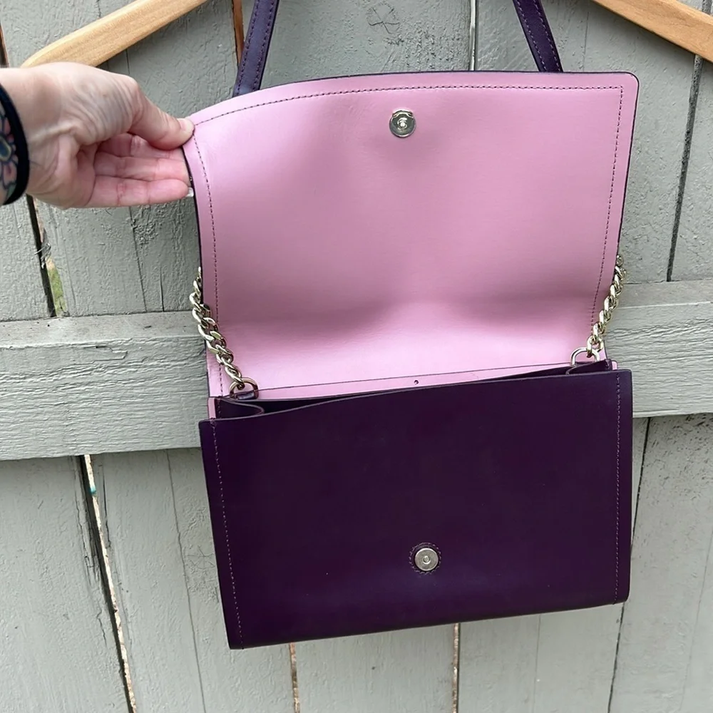 Kate Spade Plum Leather Shoulder Bag With Chain Detail Strap